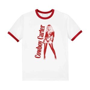 NEW Cowboy Carter Beyonce White & Red Ringer T-Shirt, Size M